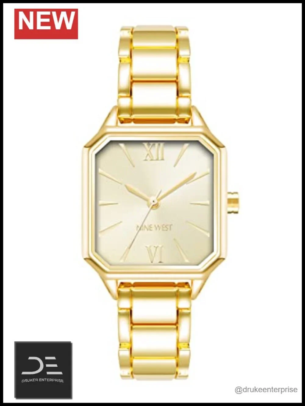 Gold-tone adjustable link bracelet dress watch with mineral crystal lens